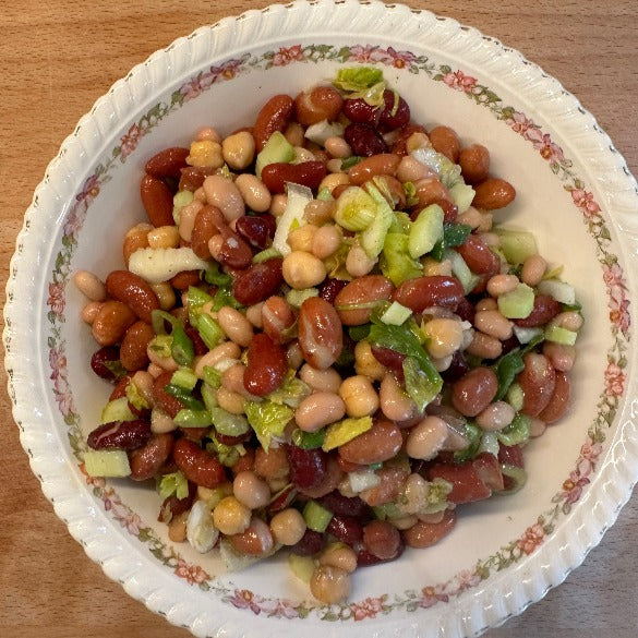 A bowl of mixed coloured beans