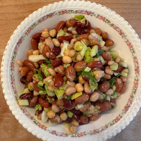 A bowl of mixed coloured beans