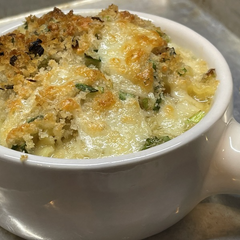 Creamy Chicken Noodle Soup with Cheddar-Scallion Crumble